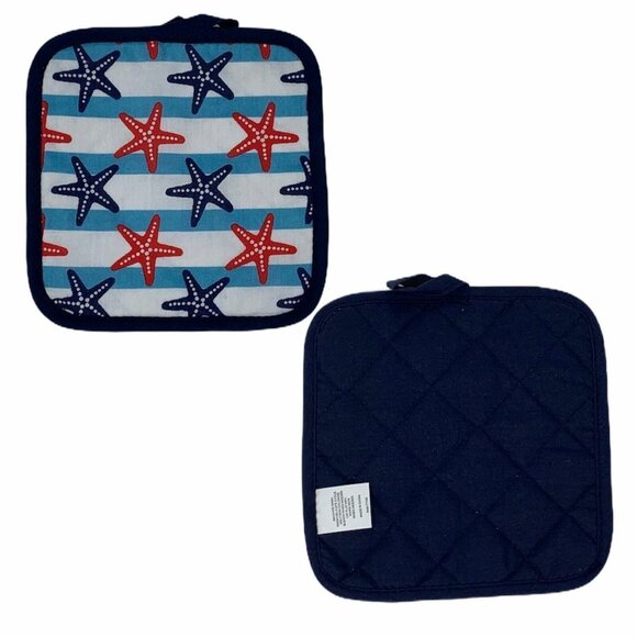 Nautical Oven Mitt Pot Holder Terry Cloth Kitchen Towel Striped Starfish Coastal - Picture 4 of 5